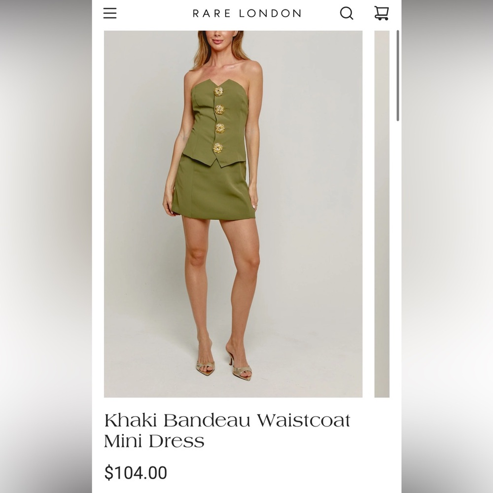 Rare London Olive Strapless Mini Dress